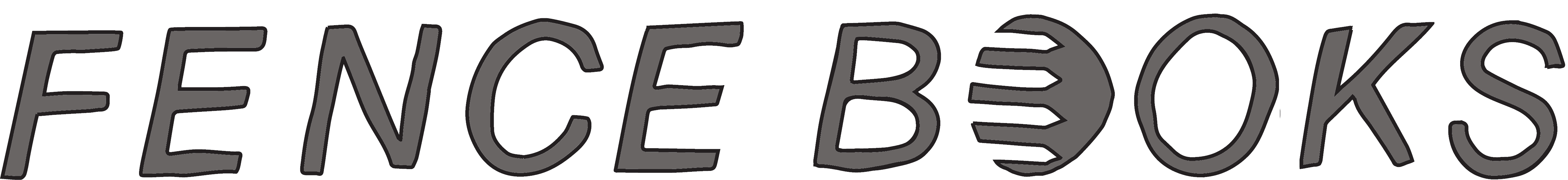 Fence Books logo with outline of fence posts with black background in first O in Books